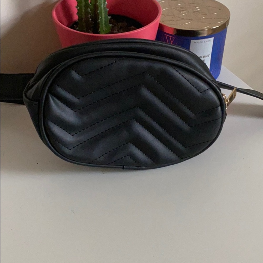 Black faux leather fannypack